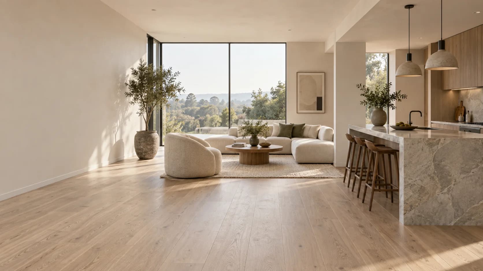Contemporary room with natural oak flooring